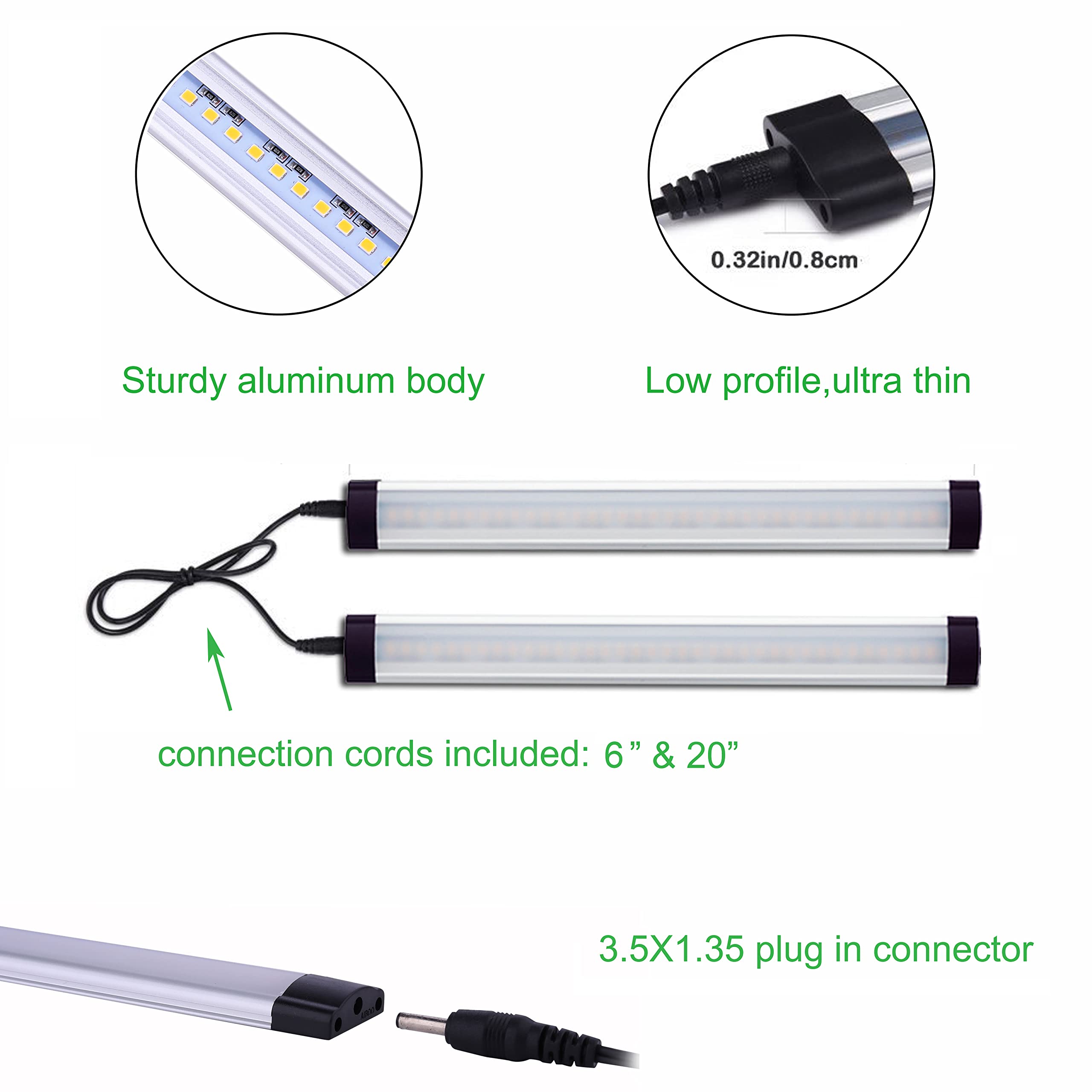 AIBOO LED Under Counter Light Rigid Bar Kit, Plug in Corded 12V LED Under Cabinet Lighting Dimmable with Switch for Counter Shelf Showcase Display Lighting (6 Panels,Daylight White).