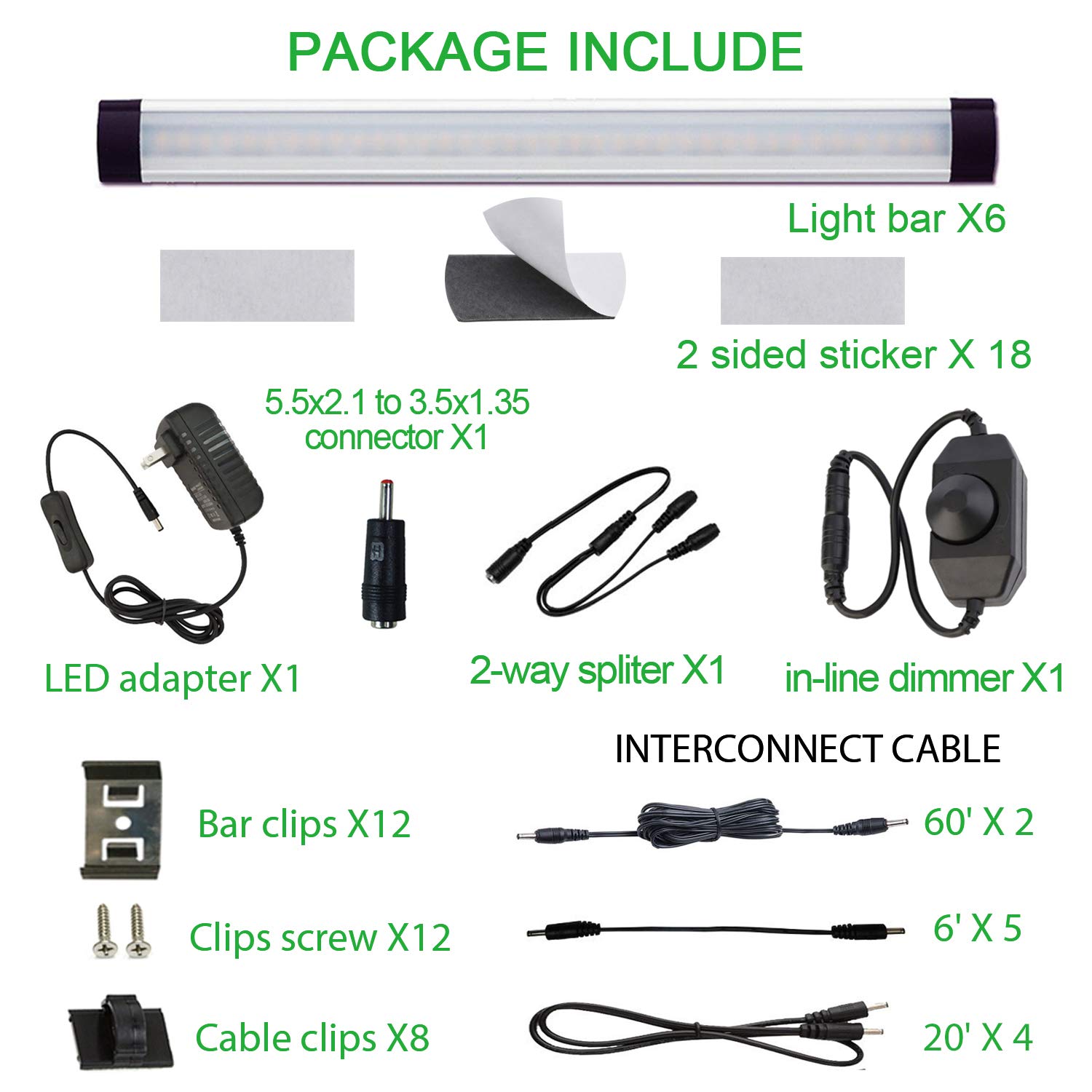 AIBOO LED Under Counter Light Rigid Bar Kit, Plug in Corded 12V LED Under Cabinet Lighting Dimmable with Switch for Counter Shelf Showcase Display Lighting (6 Panels,Daylight White).