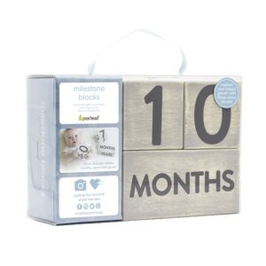 Pearhead Wooden Milestone Age Blocks, Gender-Neutral Baby Accessory for Photo Sharing, Weekly, Monthly, Year and Grade Growth Markers, Distressed Gray