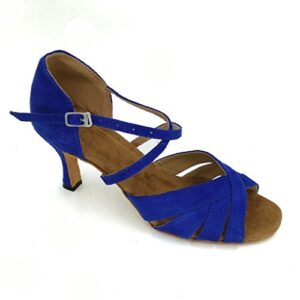 pierides women's peep toe sandals latin salsa bluego practice ballroom dance shoes with 2.75" heel,blue nubuck,6 b(m) us