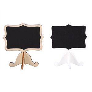 Yosoo 10Pcs Mini Wooden Chalkboard Blackboard Message Table Number Sign with Base Stand for Wedding Party Decor (White)