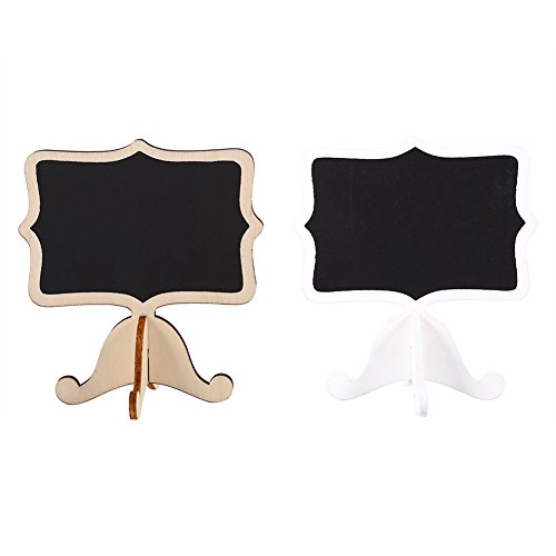 Yosoo 10Pcs Mini Wooden Chalkboard Blackboard Message Table Number Sign with Base Stand for Wedding Party Decor (White)