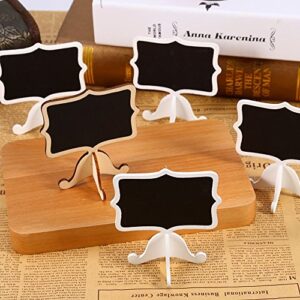 Yosoo 10Pcs Mini Wooden Chalkboard Blackboard Message Table Number Sign with Base Stand for Wedding Party Decor (White)