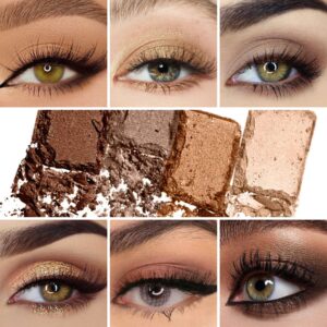 Vodisa Nude Neutral Eyeshadow Palette, Matte and Shimmer Eye Shadows Long Lasting Blendable Eyeshadow with Makeup Brushes Set Warm Brown Waterproof High Pigment Powder Pallet 25B