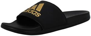 adidas women's adilette comfort slides, core black/gold metallic/core black, 6