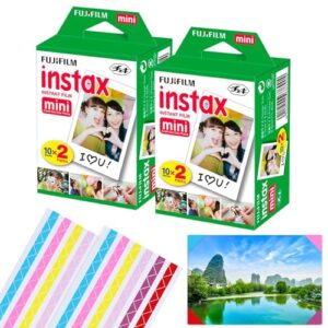 fujifilm polaroid film instax mini instant film-2 pk (2 x 20)|includes 40 photo sheets, 60 colorful mini photo stickers-fits fuji instax mini film 11, 9&8 camera, fuji sp-1, sp-2, mini polaroid film
