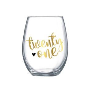 21st birthday gift for women party ideas in gold twenty one her large stemless wine glass 007