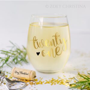 21st Birthday Gift for Women Party Ideas in Gold Twenty One Her Large Stemless Wine Glass 007