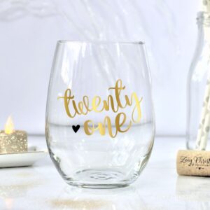 21st Birthday Gift for Women Party Ideas in Gold Twenty One Her Large Stemless Wine Glass 007