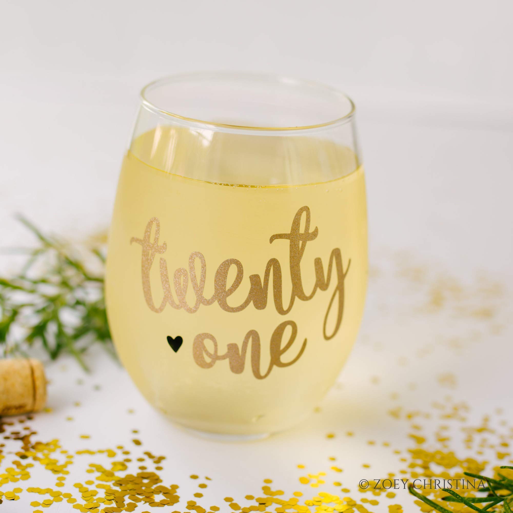 21st Birthday Gift for Women Party Ideas in Gold Twenty One Her Large Stemless Wine Glass 007