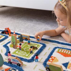 IVI Thick 3D Childrens Play Mat & Rug in A Colorful Town Design for Kids with Soccer Field, Car Park & Roads, Blue, 32 x 45 inches