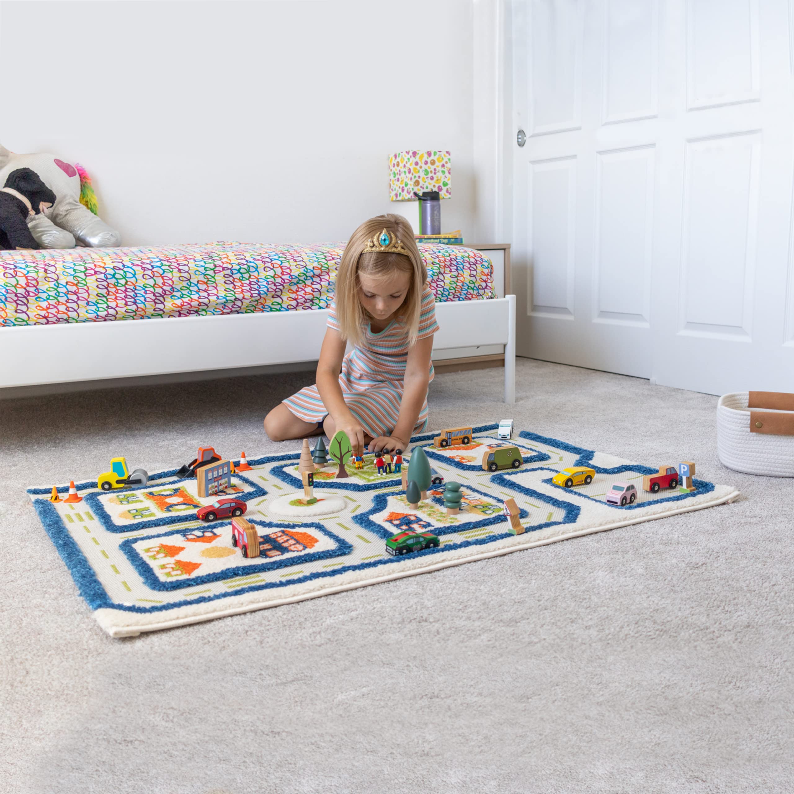 IVI Thick 3D Childrens Play Mat & Rug in A Colorful Town Design for Kids with Soccer Field, Car Park & Roads, Blue, 32 x 45 inches