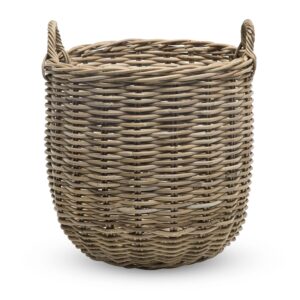 kouboo rattan kobo round storage basket, handwoven rattan basket with handles, organization & home decor for storage, gray-brown