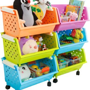 MAGDESIGNER Kids' Toys Chest Large Baskets Storage Bins Organizer with Wheels Can Move Everywhere Natural/Primary (Primary Collection) (6 Baskets Choose)