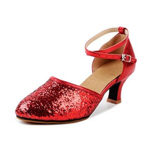 women's sequined leather pointed toe kitten heel latin ballroom dance shoes rubber red tag 37 - us 7