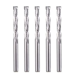 carbide end mills up & down cut 1/8 inch shank,cnc spiral router bits(3.175x22mm) compression bit 2 flutes milling cutter for engraving milling 3d sculpturing roughing composite multilayer pack of 5