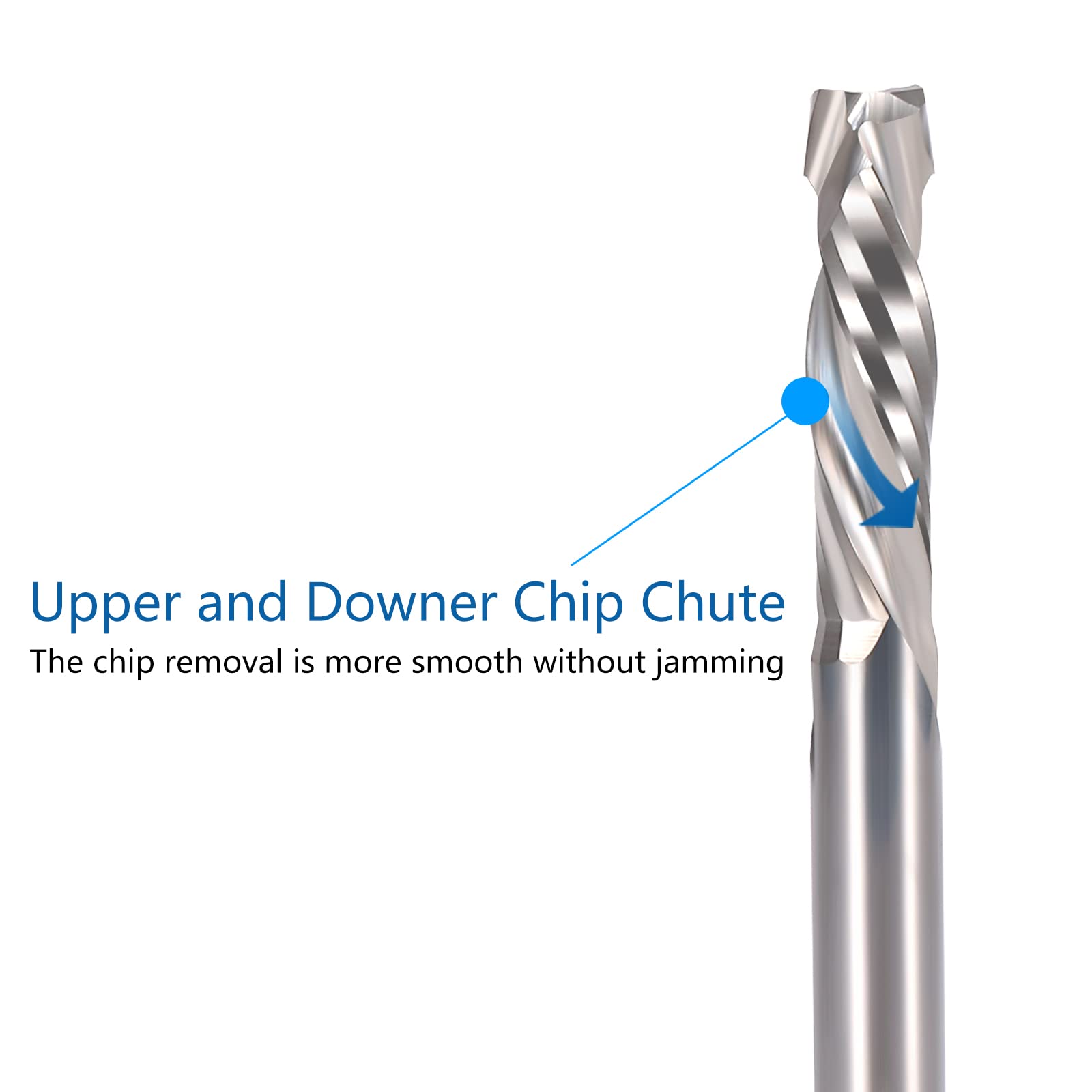 Carbide End Mills Up & Down Cut 1/8 Inch Shank,CNC Spiral Router Bits(3.175x22mm) Compression Bit 2 Flutes Milling Cutter for Engraving Milling 3D sculpturing Roughing Composite Multilayer Pack of 5