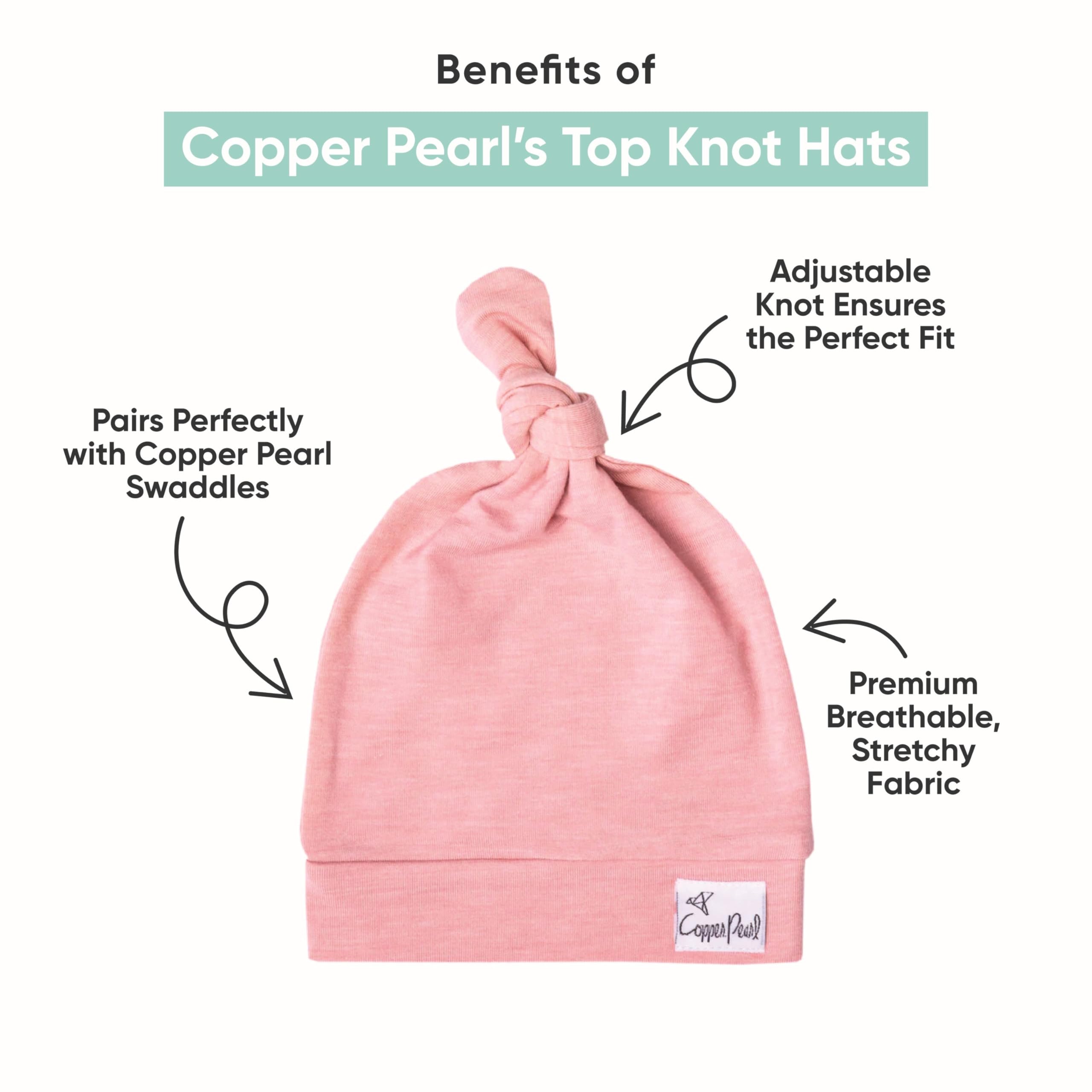 Copper Pearl Baby Beanie Hat Top Knot Stretchy Soft River 0-4mo