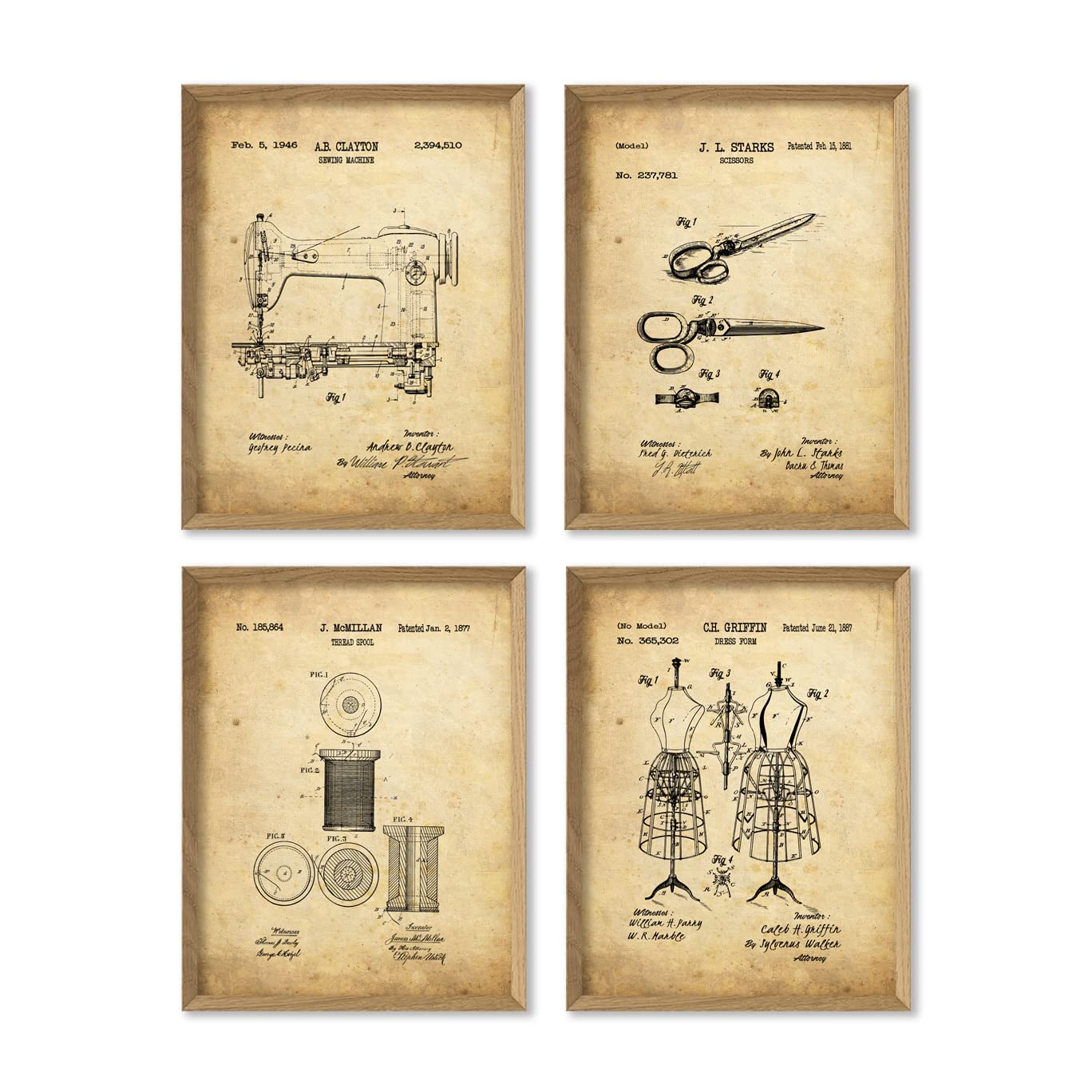 Sewing Patent Poster Set Sewing Room Art Craft Room Decor Sewing Machine Dressform Mannequin Seamstress Wall Decor Sewing Room Artworks Tailors Wall Art Gift For Sewer 8x10 Unframed Print Set