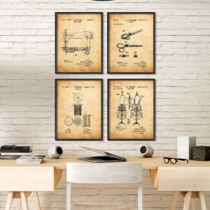 Sewing Patent Poster Set Sewing Room Art Craft Room Decor Sewing Machine Dressform Mannequin Seamstress Wall Decor Sewing Room Artworks Tailors Wall Art Gift For Sewer 8x10 Unframed Print Set