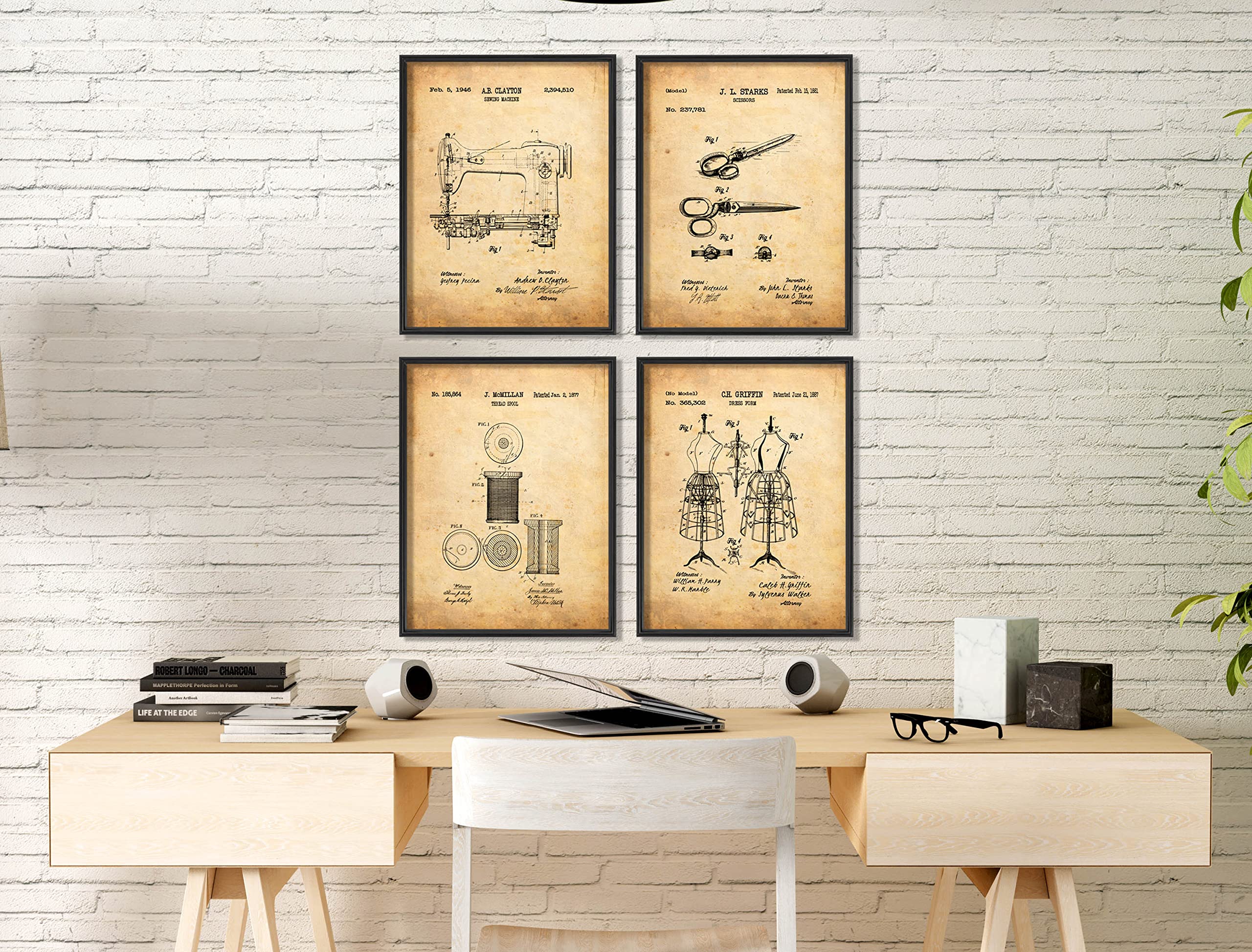 Sewing Patent Poster Set Sewing Room Art Craft Room Decor Sewing Machine Dressform Mannequin Seamstress Wall Decor Sewing Room Artworks Tailors Wall Art Gift For Sewer 8x10 Unframed Print Set