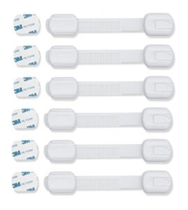 cutesafety child proof safety locks - baby proofing cabinet lock with 6 extra 3m adhesives - adjustable strap latches to cabinets,drawers,cupboard,oven,fridge,closet seat,door,window (white, 6)