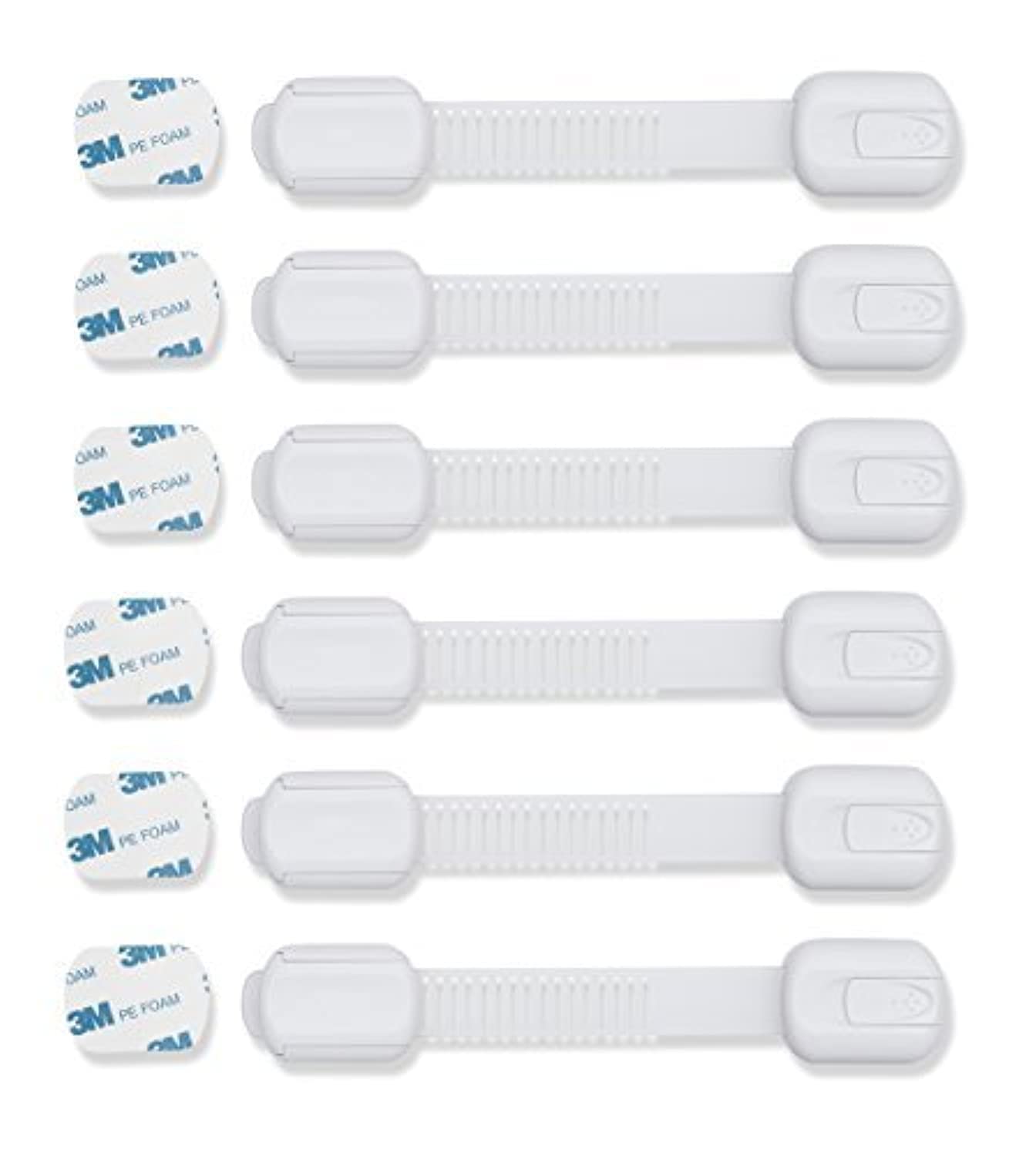 CUTESAFETY Child Proof Safety Locks - Baby Proofing Cabinet Lock with 6 Extra 3M Adhesives - Adjustable Strap Latches to Cabinets,Drawers,Cupboard,Oven,Fridge,Closet Seat,Door,Window (White, 6)