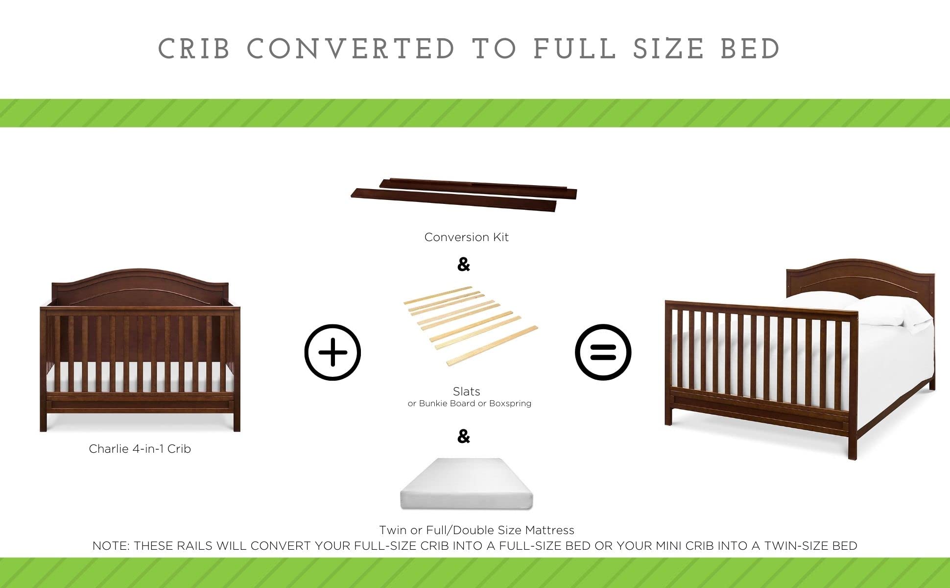 CC KITS Full Size Conversion Kit Bed Rails for Davinci Meadow 4-in-1 Crib (Slate)