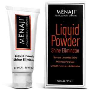mënaji liquid powder shine eliminator | anti-shine powder for men | facial oil eliminator | smooths fine lines & wrinkles | 100% transparent anti-shine liquid powder | 1.25 fl oz
