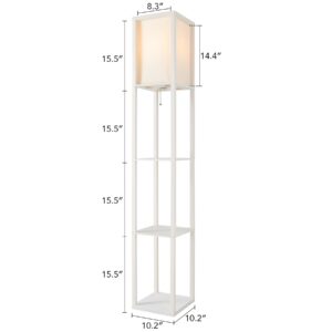 VONLUCE Etagere Floor Lamp with Shelves, Standing Lamp with 3 Wood Display Storage Shelves for Corner Living Room Bedroom Bedside, Modern Floor Lights with LED Bulb