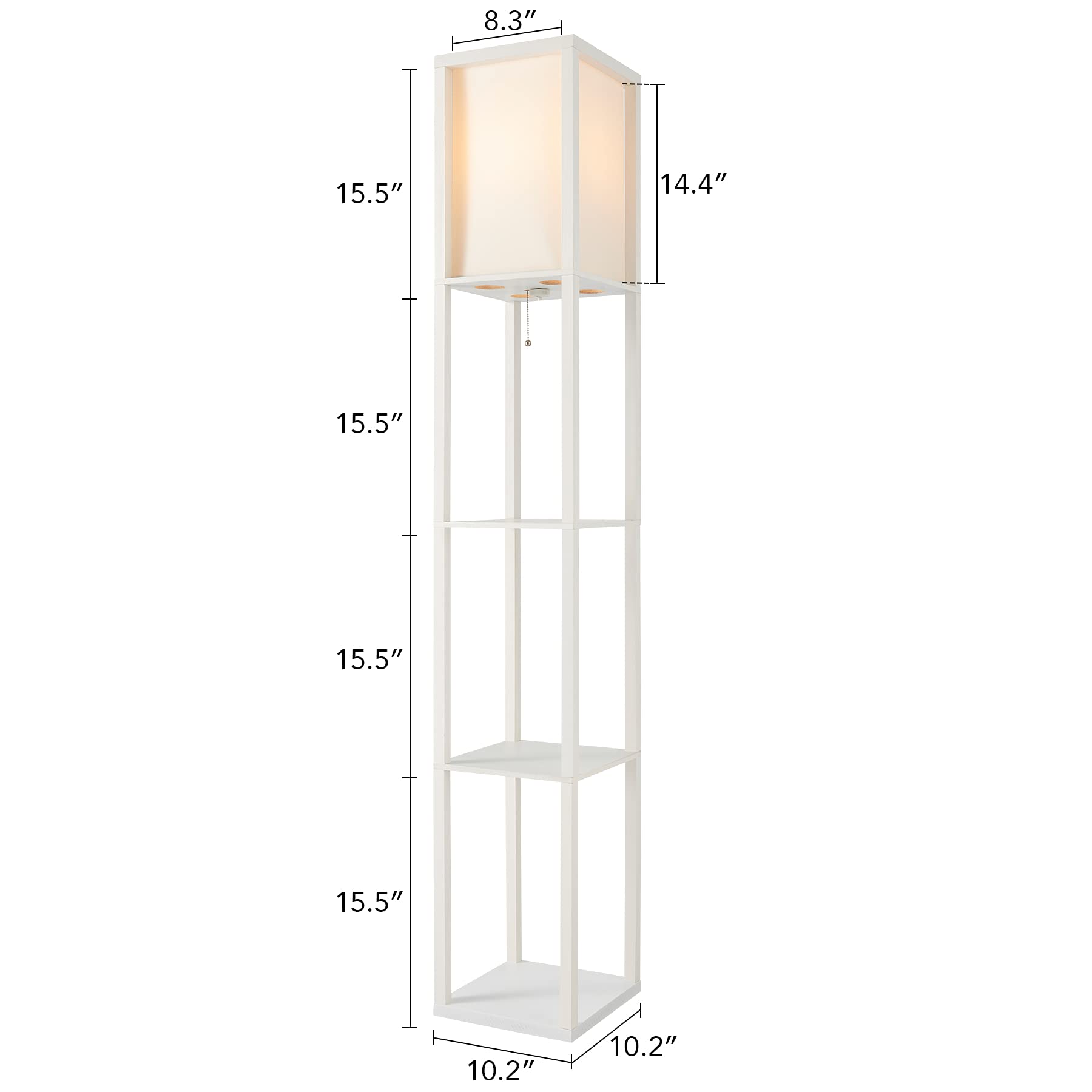 VONLUCE Etagere Floor Lamp with Shelves, Standing Lamp with 3 Wood Display Storage Shelves for Corner Living Room Bedroom Bedside, Modern Floor Lights with LED Bulb