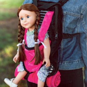 the queen's treasures pink, white and black doll carrier backpack and doll sleeping bag, compatible with 18" american girl & 15 in bitty babies. doll not included