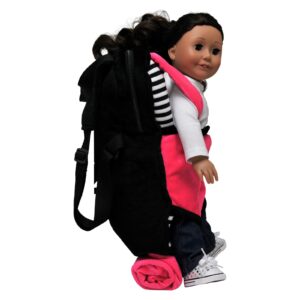 THE QUEEN'S TREASURES Pink, White and Black Doll Carrier Backpack and Doll Sleeping Bag, Compatible with 18" American Girl & 15 in Bitty Babies. Doll NOT Included