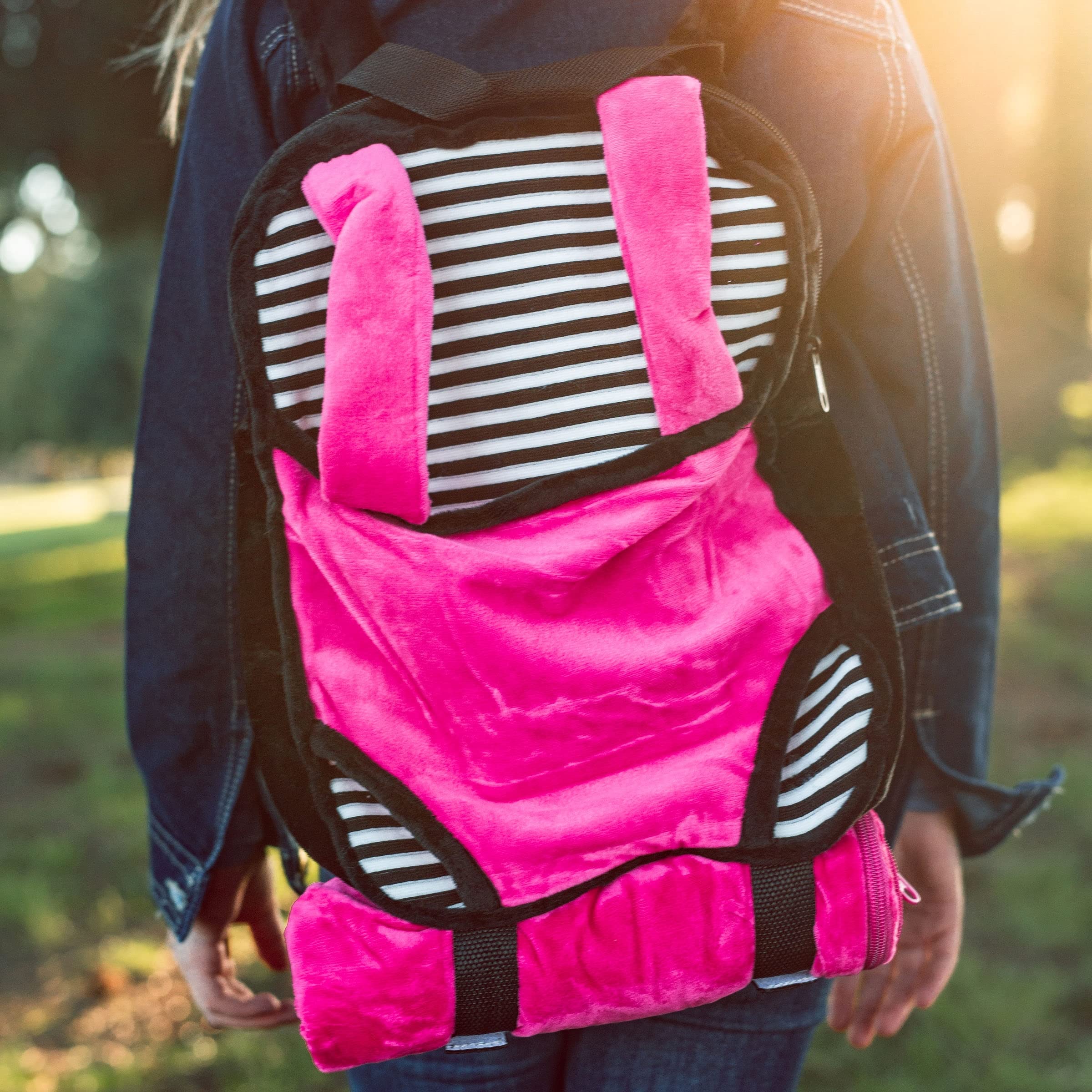 THE QUEEN'S TREASURES Pink, White and Black Doll Carrier Backpack and Doll Sleeping Bag, Compatible with 18" American Girl & 15 in Bitty Babies. Doll NOT Included