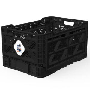 bigant heavy duty collapsible & stackable plastic milk crate - snap lock foldable industrial garage storage bin container utility tote basket (blue, 1 medium crate)