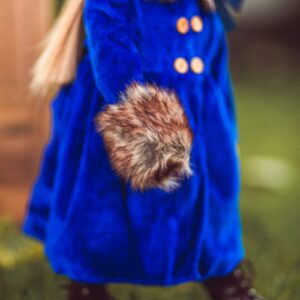 The Queen's Treasures 18" Doll Clothes Outfit, Blue Velvet 1800's Style Polyester-Fur Trimmed Coat, Hat, and Hand Warmer, Compatible for Use with American Girl Dolls, Doll NOT Included