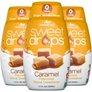 sweetleaf sweet drops caramel stevia liquid sweetener - flavor foods, keto coffee with sugar free, 0 calorie, non-glycemic response sweetleaf stevia drops, 1.7 fl oz ea (pack of 3)