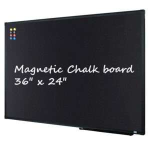 lockways 36" x 24" magnetic chalkboard black board, magnetic bulletin blackboard| wall mounted message presentation memo board 3 x 2 feet