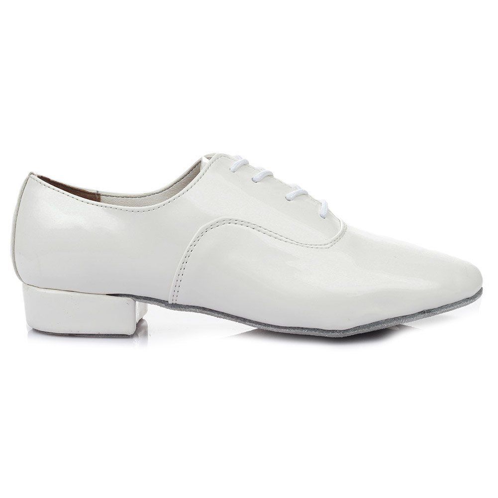 SWDZM Men Latin Dance Shoes Leather Lace-up Salsa Tango Ballroom Modern Professional Performance Practice Dance Shoes,703 White-Suede Sole,10 US