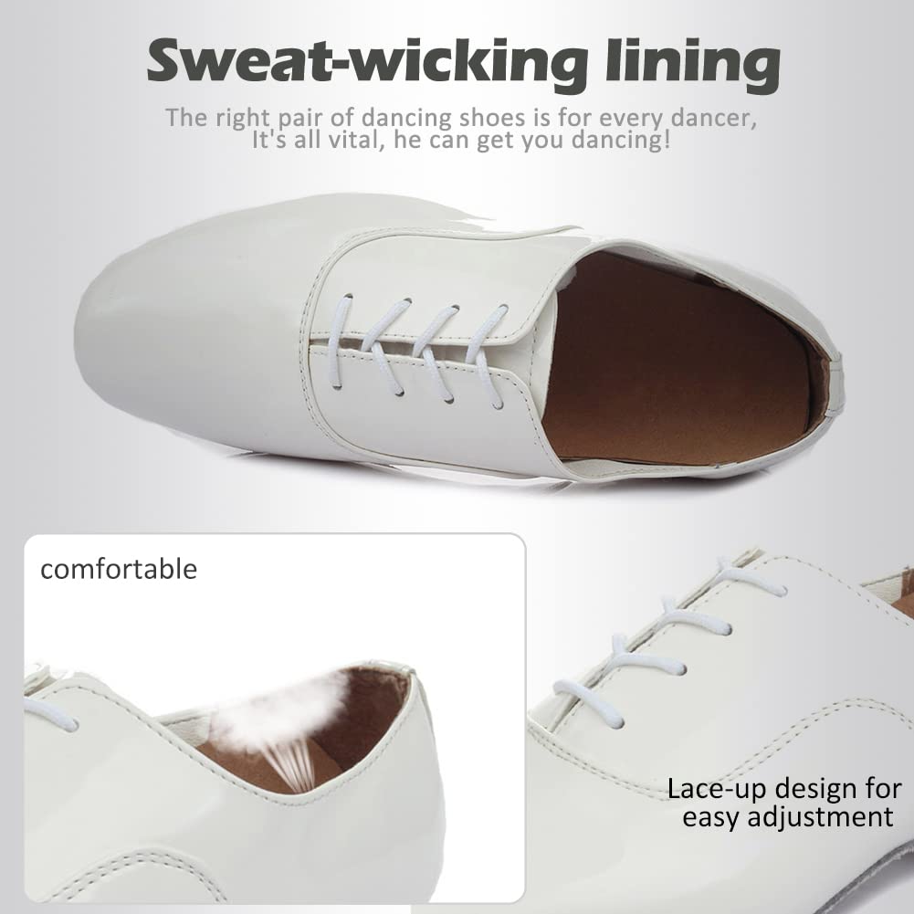 SWDZM Men Latin Dance Shoes Leather Lace-up Salsa Tango Ballroom Modern Professional Performance Practice Dance Shoes,703 White-Suede Sole,10 US