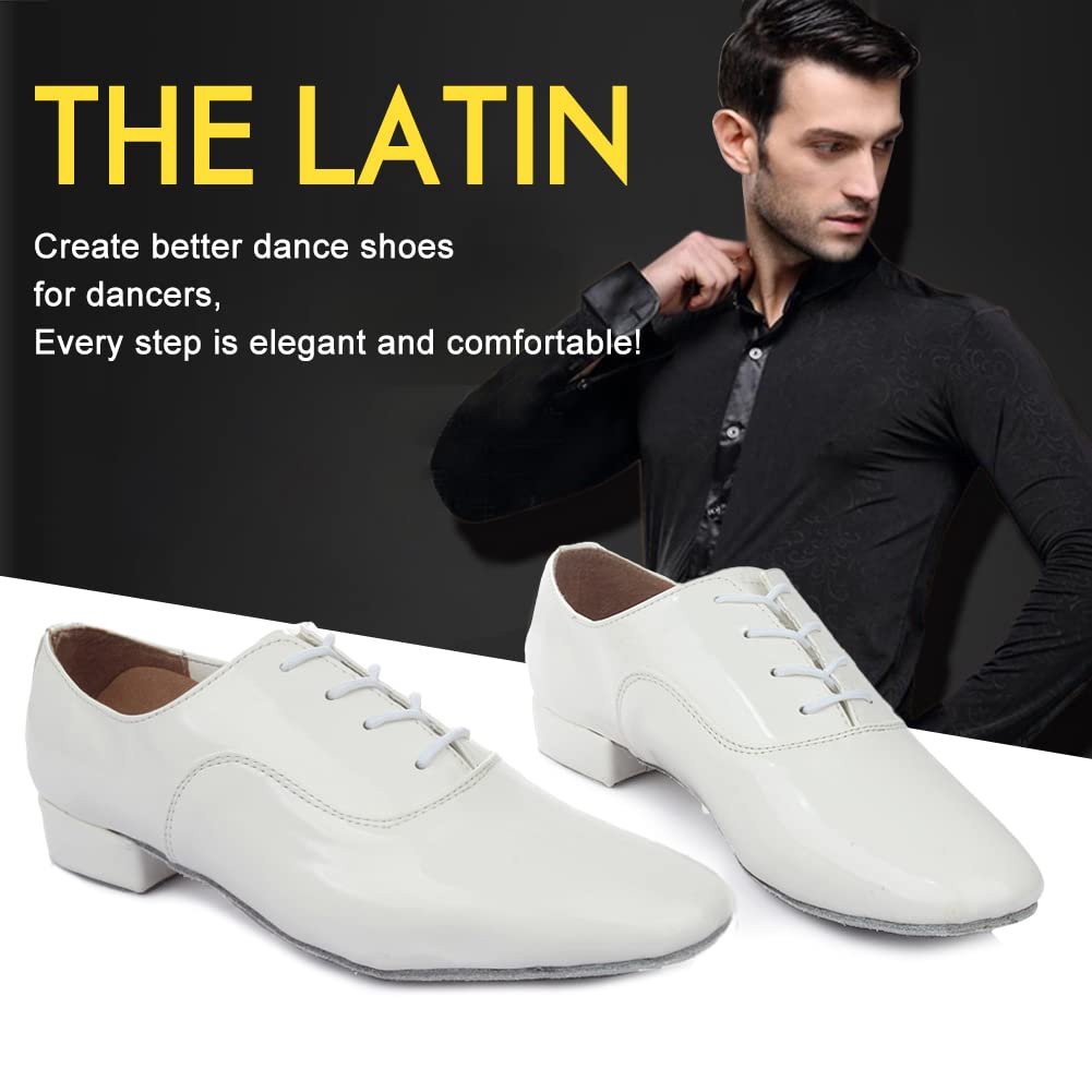 SWDZM Men Latin Dance Shoes Leather Lace-up Salsa Tango Ballroom Modern Professional Performance Practice Dance Shoes,703 White-Suede Sole,10 US