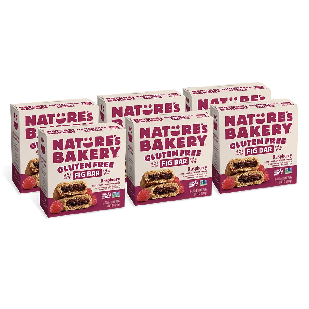 Nature’s Bakery Gluten Free Fig Bars, Raspberry, Real Fruit, Vegan, Non-GMO, Snack bar, 6 boxes with 6 twin packs (36 twin packs)