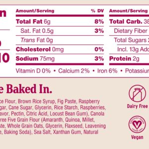 Nature’s Bakery Gluten Free Fig Bars, Raspberry, Real Fruit, Vegan, Non-GMO, Snack bar, 6 boxes with 6 twin packs (36 twin packs)