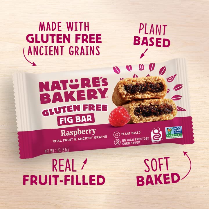 Nature’s Bakery Gluten Free Fig Bars, Raspberry, Real Fruit, Vegan, Non-GMO, Snack bar, 6 boxes with 6 twin packs (36 twin packs)