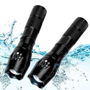 2 Pack Tactical Flashlights Torch, Military Grade 5 Modes 3000 High Lumens Led Waterproof Handheld Flashlight for Camping Biking Hiking Outdoor Home Emergency