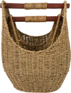 trademark innovations 12.2" & 9.4" seagrass baskets with wooden handles - set of 2 (natural)