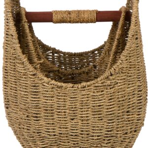 Trademark Innovations 12.2" & 9.4" Seagrass Baskets with Wooden Handles - Set of 2 (Natural)