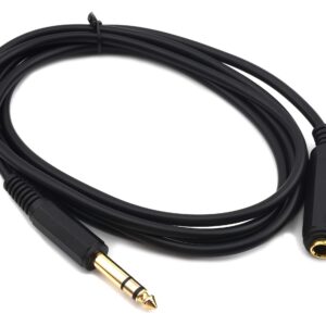 Devinal 6.35mm 1/4" inch Stereo Plug Male to 1/4 Female Stereo Headphone Guitar Extension Cable Cord, Gold Plated Audio Cable Stereo Extender, 6 feet (1.8 M)