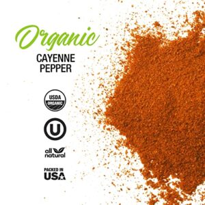 The Spice Lab Organic Cayenne Pepper Powder - Gluten Free Ground Cayenne Pepper for Mexican and Indian Cooking - 1.7 oz French Jar - Organic Kosher, Non GMO & Keto Friendly Salmon Seasoning