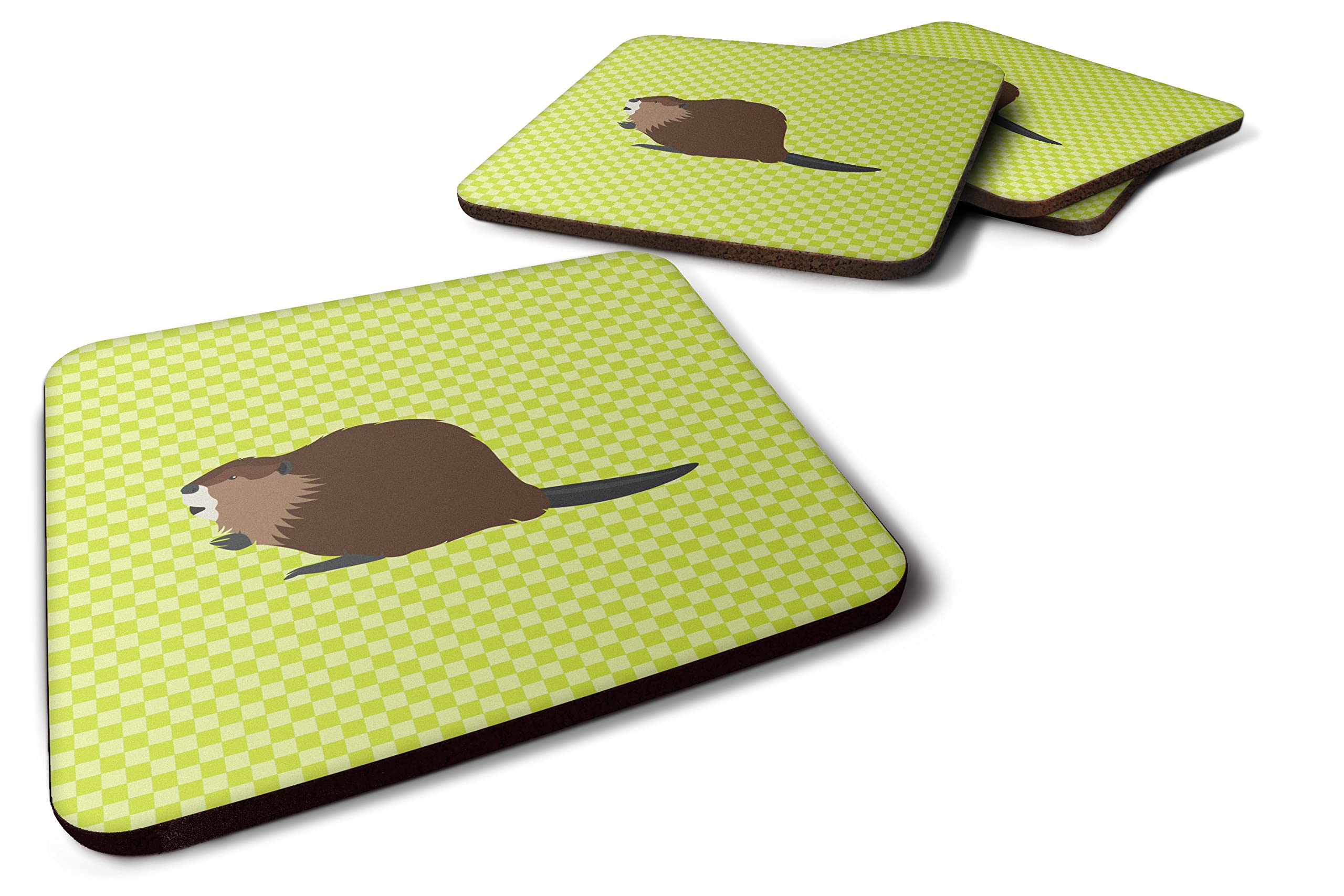 Caroline's Treasures BB7699FC Eurasian Beaver Green Foam Coaster Set of 4 Set of 4 Cup Coasters for Indoor Outdoor, Tabletop Protection, Anti Slip, Mouse pad Material